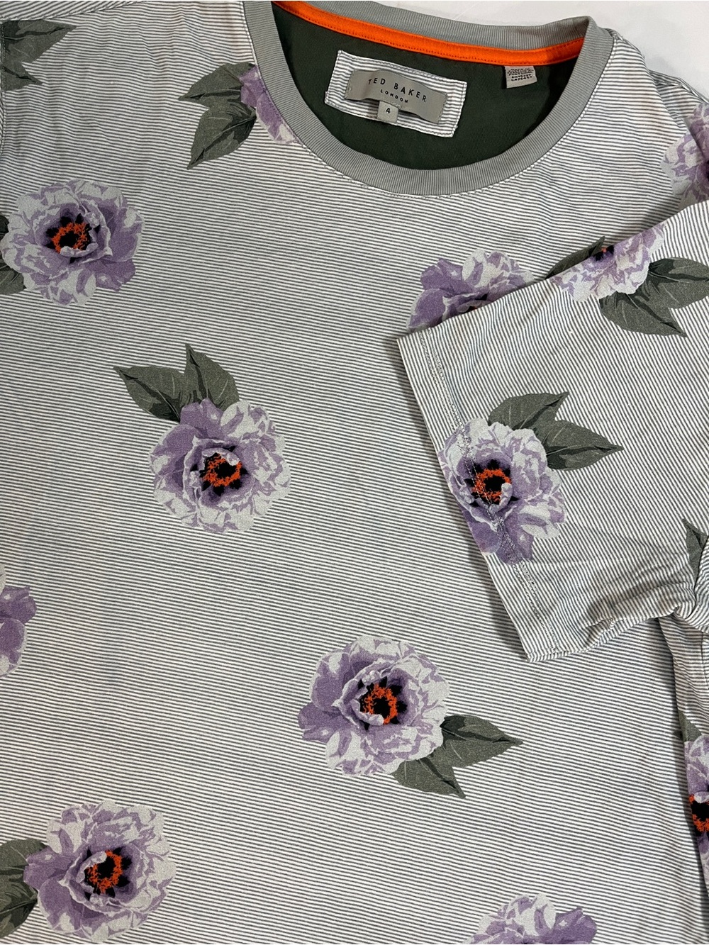 Ted Baker London Striped Tee with Olive Gray Lavender floral size 4